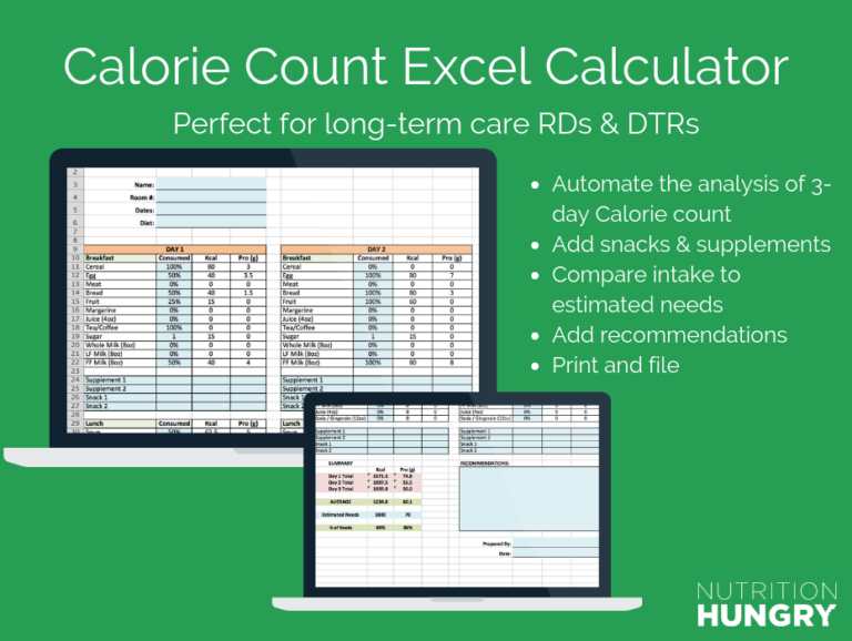 Calorie Count Excel Calculator Well Resourced Dietitian