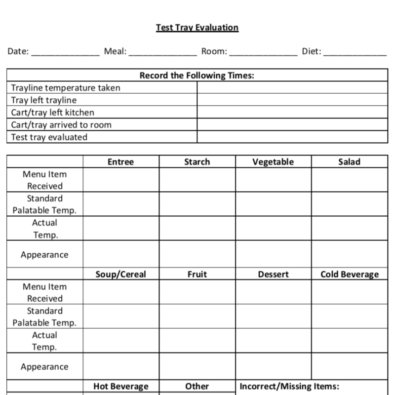 Test Tray Evaluation Form Well Resourced Dietitian