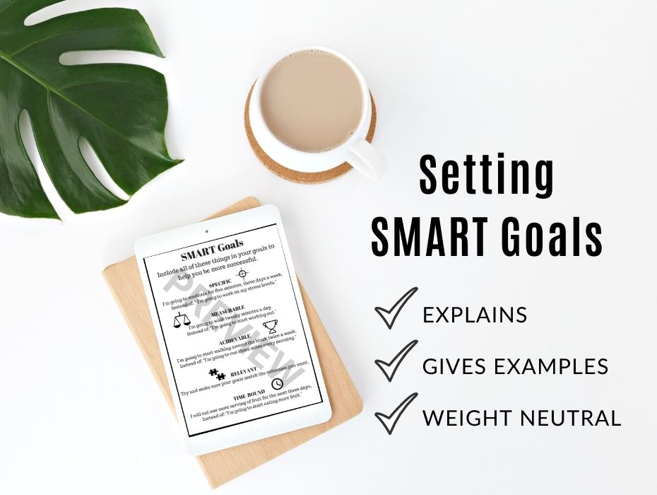 page image of goal setting handout on desk with coffee and leaf