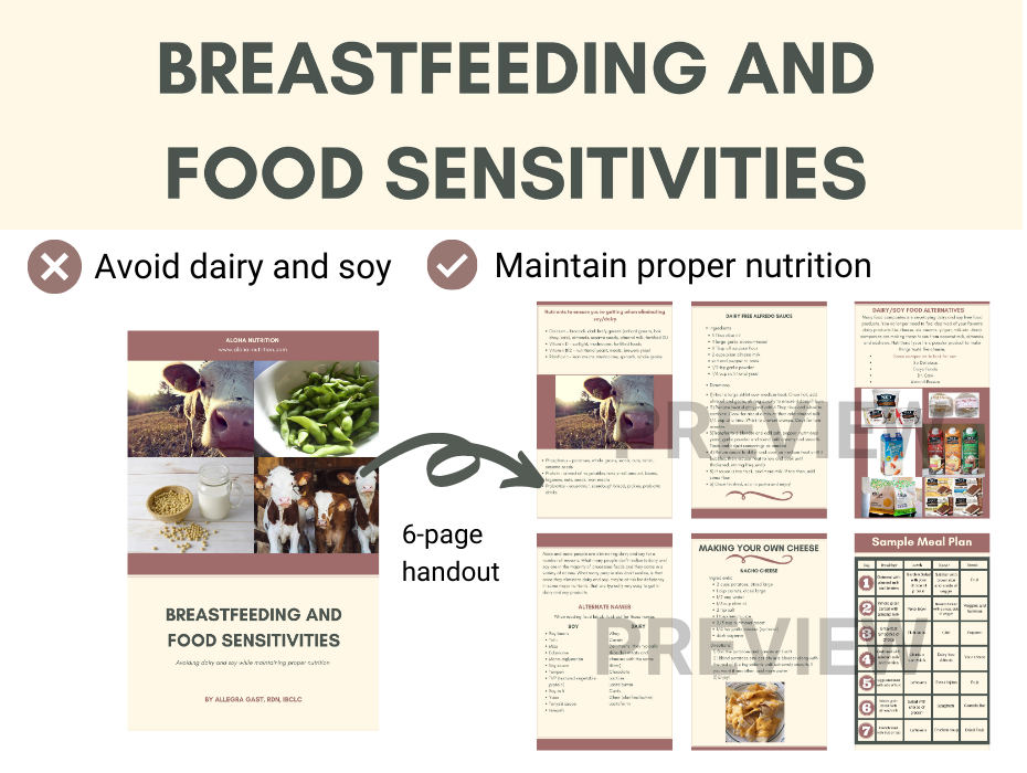 page preview images of breastfeeding and food sensitivities client handout