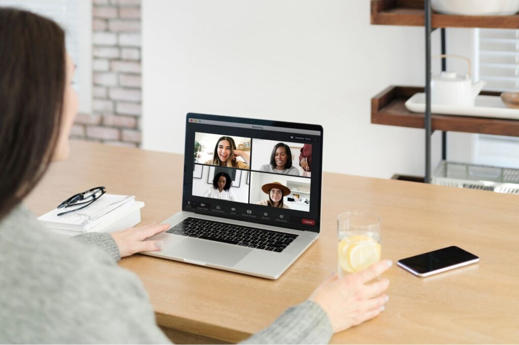 a dietitian leading a group program session via secure video chat