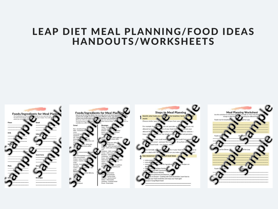 Leap Diet Steps to Meal Planning Guide & Food Ideas Handouts/worksheets