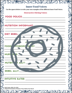 Image of a preview of page 2 of the Inner Food Voices worksheet bundle, with a watermark overlay of a doughnut.