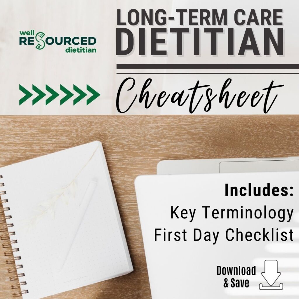 promotional graphic for long term care dietitian cheatsheet