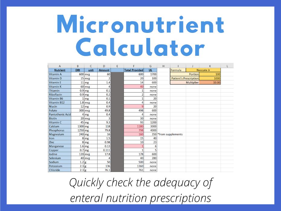 Micronutrient Calculator for Enteral Nutrition Prescriptions Well Resourced Dietitian