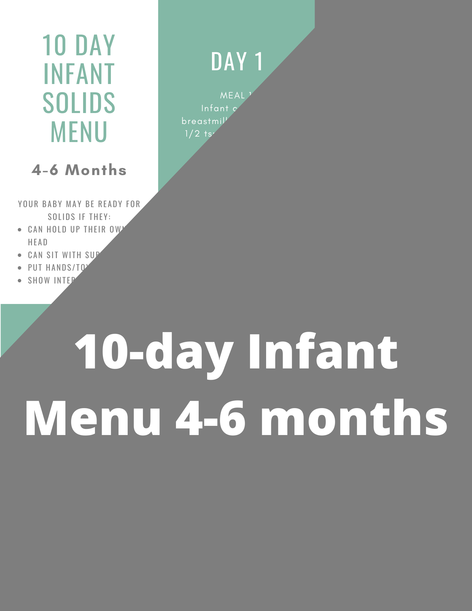 10 Day Infant Menu: 4 months - 6 months old - Well Resourced Dietitian