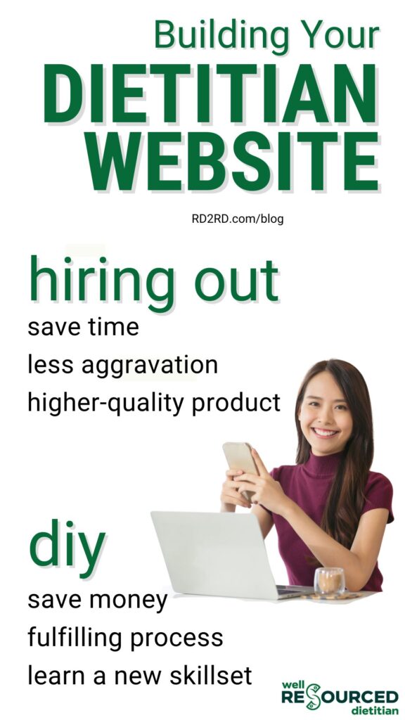 pros and cons of diy versus hiring our website design shown with woman sitting in front of a laptop smiling