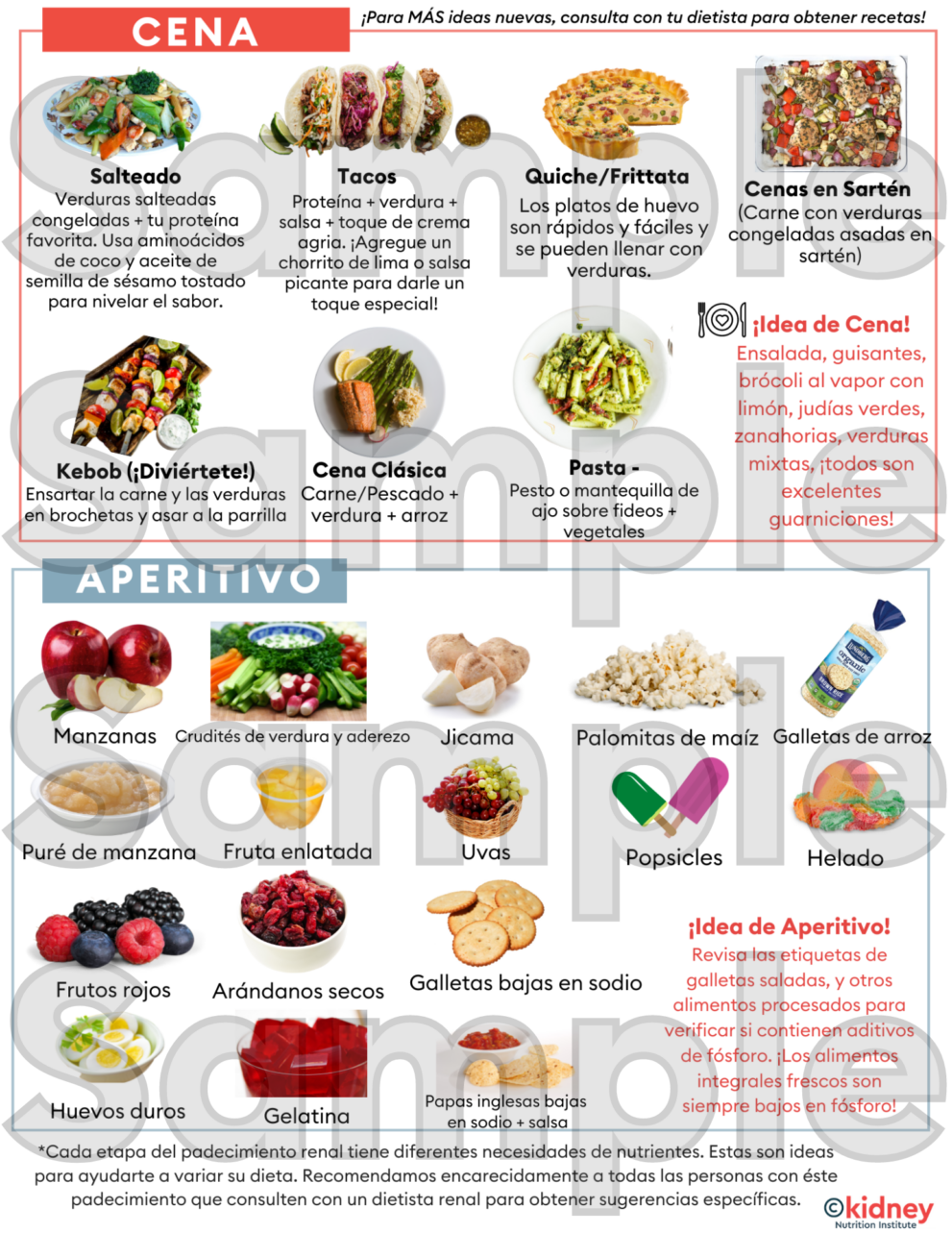 KidneyFriendly Meal Ideas Dialysis Clinic Handout (SPANISH) for renal