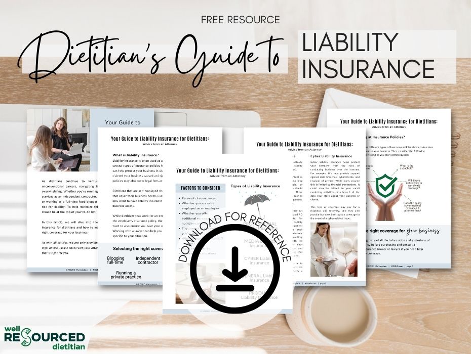 page previews of dietitians guide to liability insurance