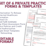 Content previews of set of 6 private practice forms and templates.