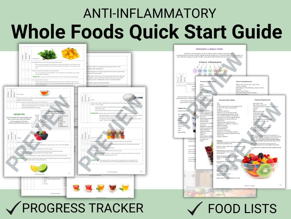 page previews of anti inflammatory whole foods quick start guide with tracker