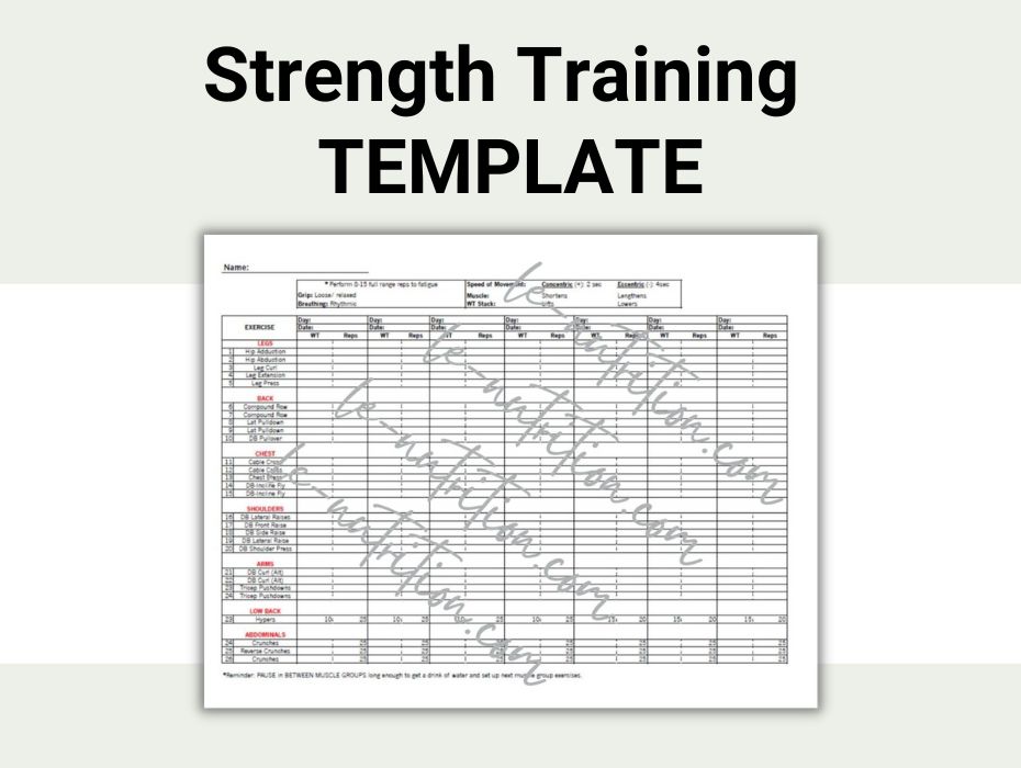 Strength Training Workout Template - Well Resourced Dietitian