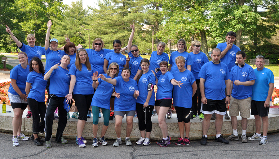 A corporate 5K training group wearing matching shirts.