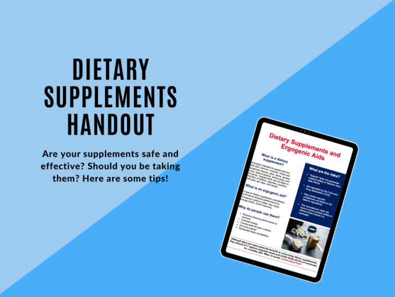 Dietary Supplements and Ergogenic Aids Handout Well Resourced Dietitian