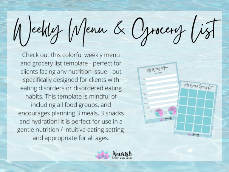 Non Diet Weekly Menu Grocery List Template Well Resourced Dietitian
