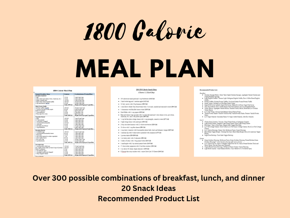 1800 Calorie Meal Plan with Snack Ideas and Product Guide