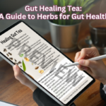 Leaky gut relief herbal tea, IBS soothing infusion, gut inflammation remedy, intestinal lining repair herbs, cramp reduction, anti-inflammatory gut health tea.