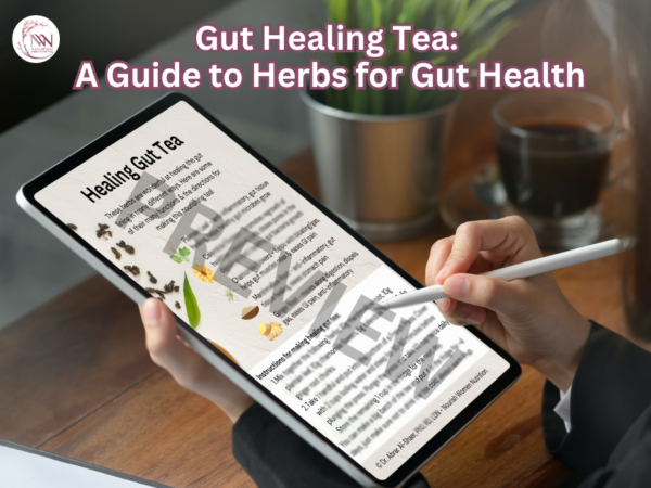 Leaky gut relief herbal tea, IBS soothing infusion, gut inflammation remedy, intestinal lining repair herbs, cramp reduction, anti-inflammatory gut health tea.