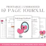 Page preview of body image workbook, a 19-page guided journal for self-discovery and healing.