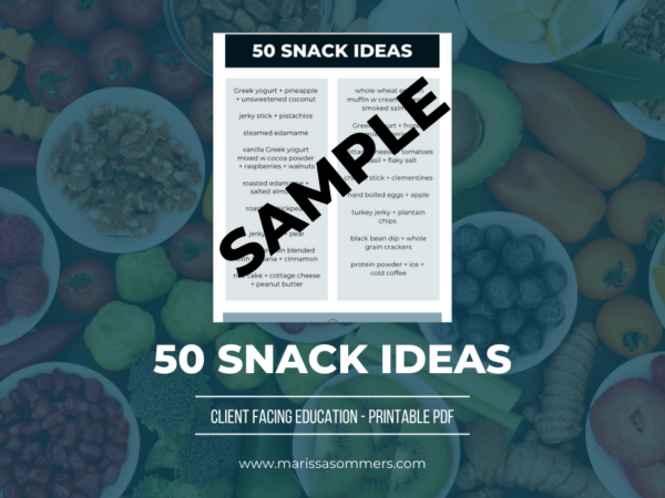 Page preview of 50 Snack Ideas printable.