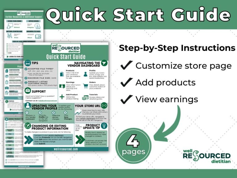 Vendor Quick Start Guide - Well Resourced Dietitian