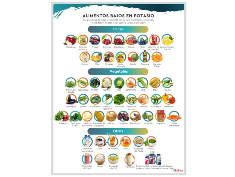 Spanish Low potassium handout for those on renal diet with kidney