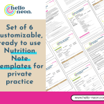 Page previews of Just the Notes nutrition note templates.