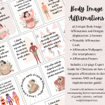 Content previews of body image affirmations cards.