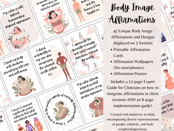 Content previews of body image affirmations cards.