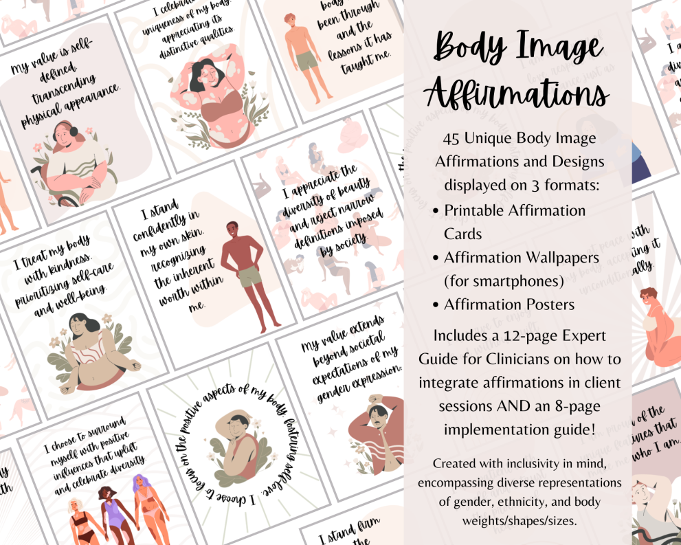 Content previews of body image affirmations cards.