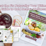 A person browsing an 'Immune Boost: Your Cold Season Survival Guide' on a tablet, with a cup of tea and healthy snacks on the side.