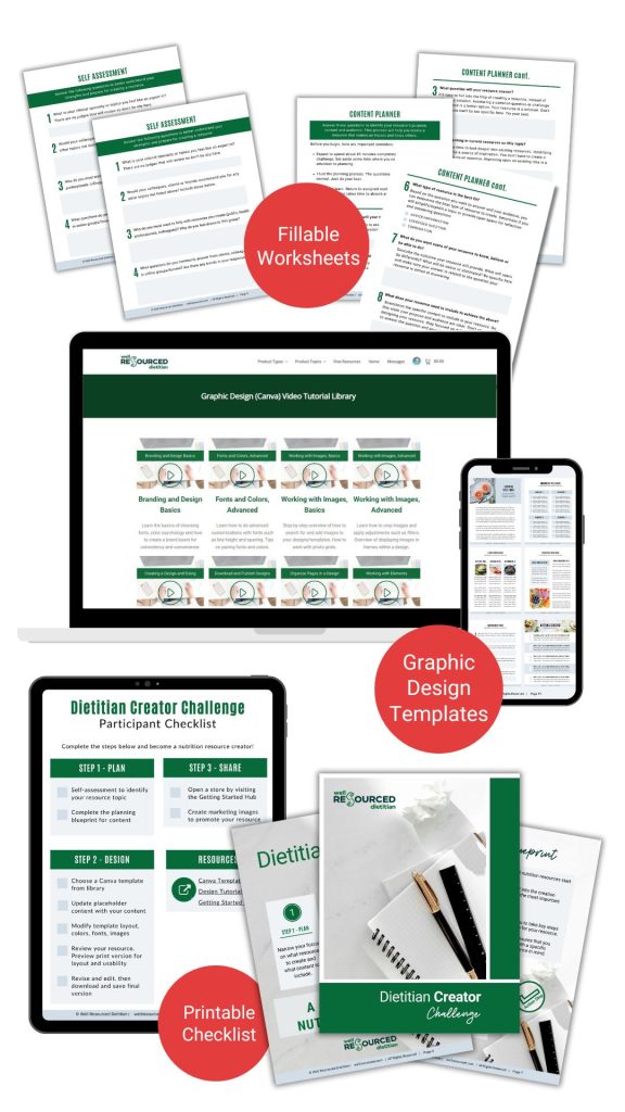 Content previews of Dietitian Creator Challenge resources.