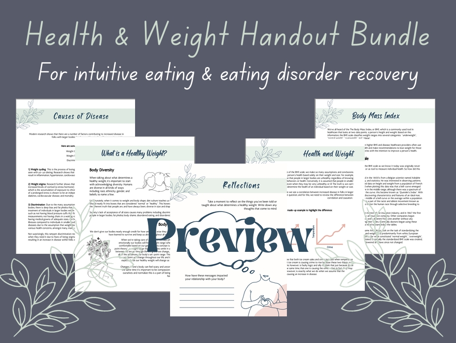 Page preview of health and weight handout set.