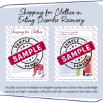 Shopping for Clothes in Eating Disorder Recovery. Includes concrete strategies to navigate buying new clothes when body image concerns are high + examples of healthy self talk to respond to your inner critic.
