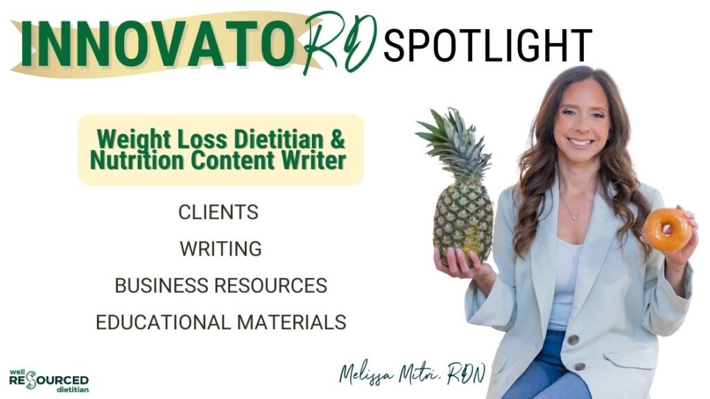 Registered Dietitian, Melissa Mitri smiles while holding a pineapple in one hand and donut in the other.