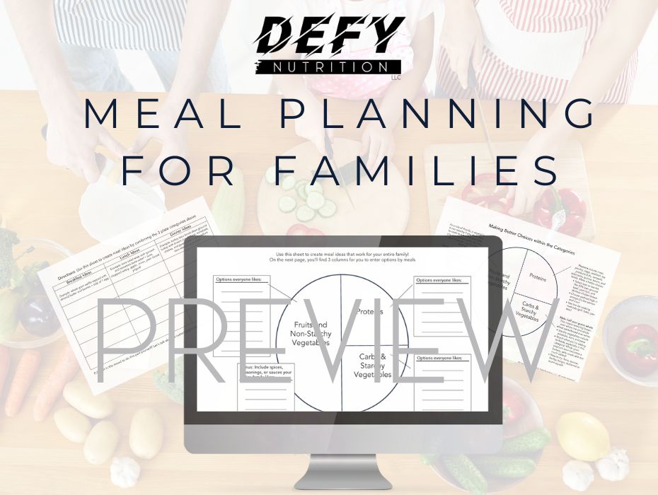 preview of three pages of meal planning for families