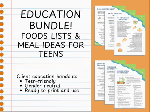 Content preview for Food Lists and Meal Ideas bundle for Teens.