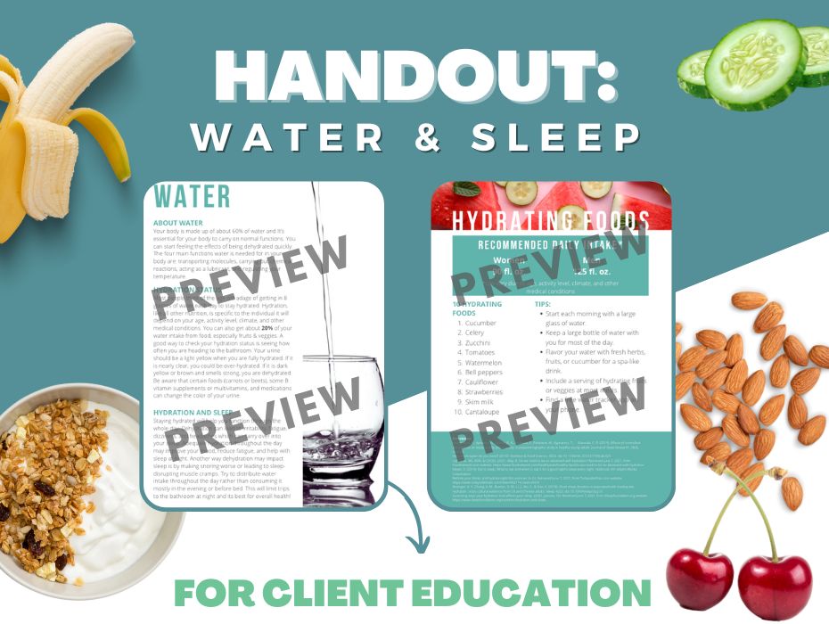 Page preview of Water and Sleep handout.