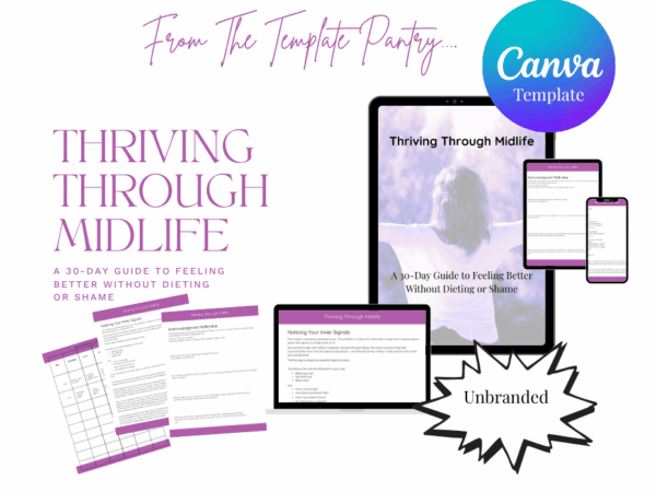 Thriving Through Midlife: A 30-Day Guide to Feeling Better Without Dieting or Shame (An unbranded Canva Template)