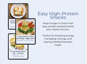 High-Protein Snack Guide mock-up showing 12 quick and easy protein snack ideas
