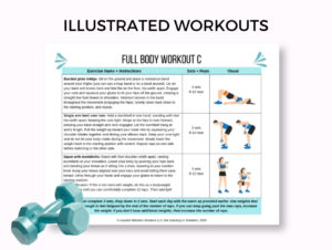 One page of the GLP-1 exercise plan showcasing illustrated strength exercises.