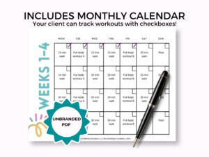 A mockup of a monthly workout calendar with checkboxes for a GLP-1 workout plan.
