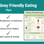 Infographic on kidney-friendly eating, covering how to manage sodium, protein, potassium, and phosphorus intake, plus 3 practical habits for reducing kidney stress through diet.